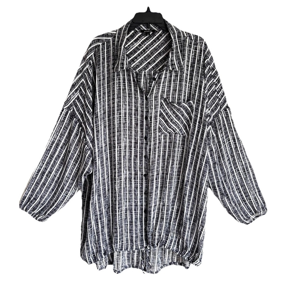 Torrid Black Semi Sheer Button Front Blouse Top Tie Front